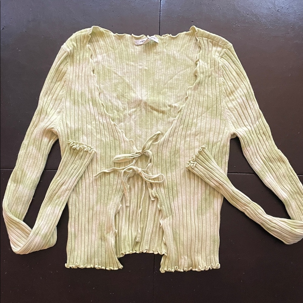 American Eagle Outfitters Green Ribbed Tie-Front Top